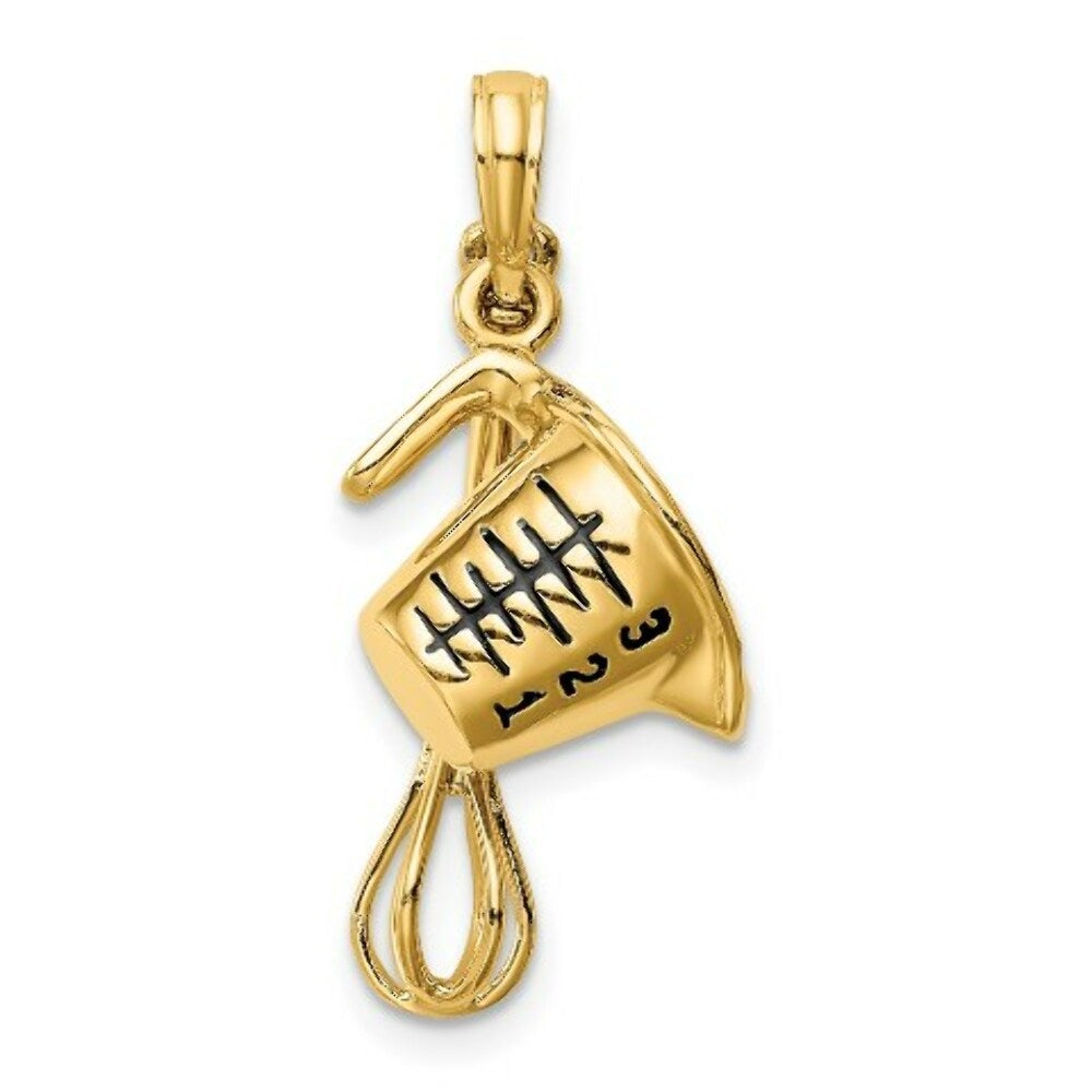 14K Yellow Gold 3-D Black Enameled Measuring Cup and Whisk Pendant