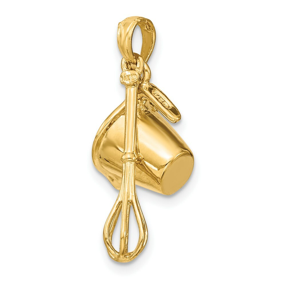 14K Yellow Gold 3-D Black Enameled Measuring Cup and Whisk Pendant