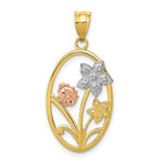Load image into Gallery viewer, 14K Two-tone Gold &amp; Rhodium Diamond-cut Oval Floral Pendant

