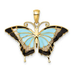 Load image into Gallery viewer, 14K Yellow Gold Aqua Stained Glass Wings Butterfly Pendant with Acrylic
