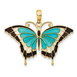 Load image into Gallery viewer, 14K Yellow Gold Aqua Stained Glass Wings Butterfly Pendant with Acrylic
