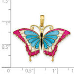 Load image into Gallery viewer, 14K Yellow Gold Blue Stained Glass Wings Butterfly Pendant with Acrylic
