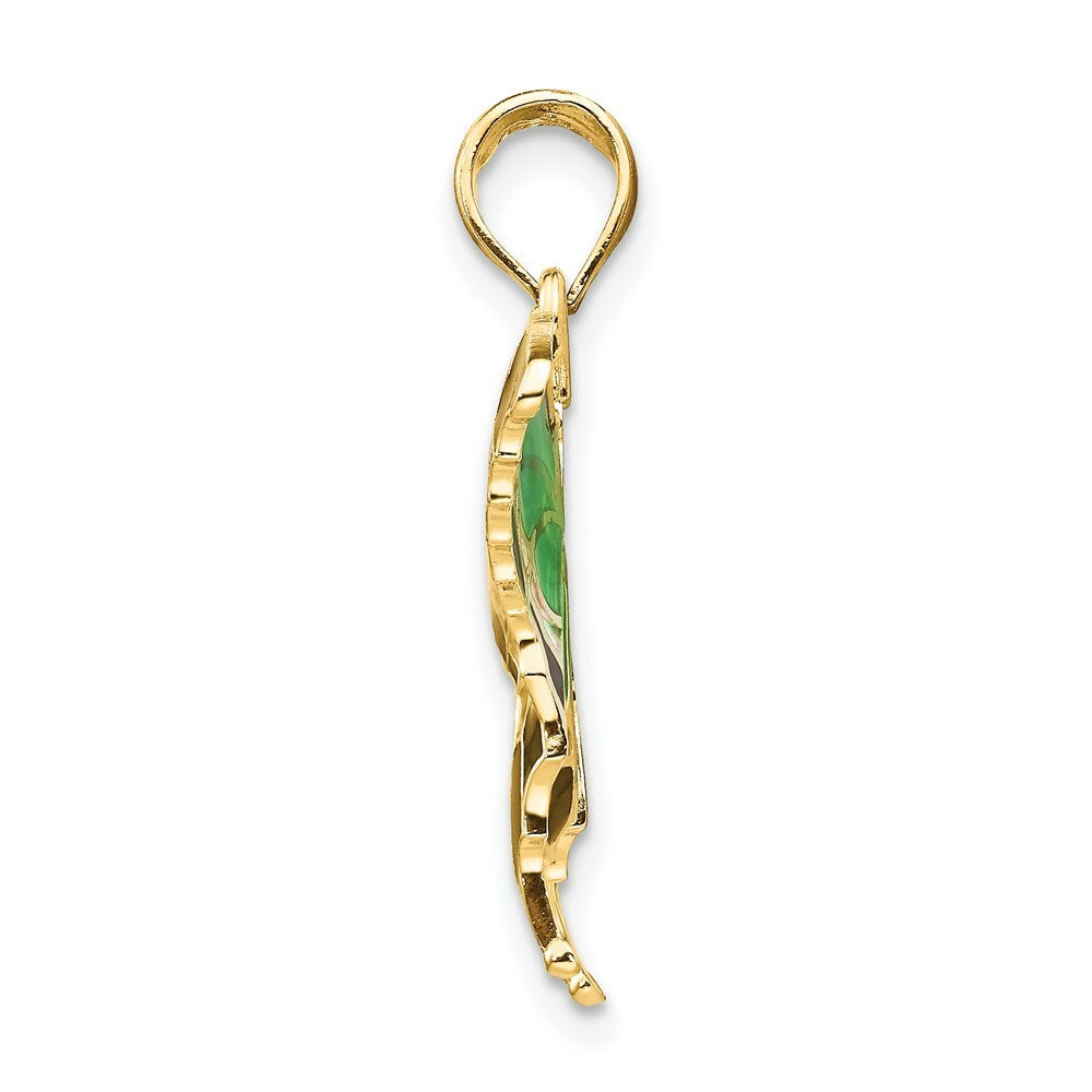 14K Yellow Gold Green Stained Glass Wings Butterfly Pendant with Acrylic