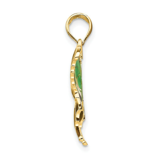 14K Yellow Gold Green Stained Glass Wings Butterfly Pendant with Acrylic