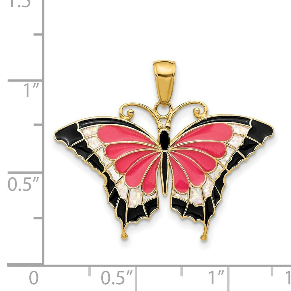 14K Yellow Gold Translucent Acrylic Butterfly Pendant