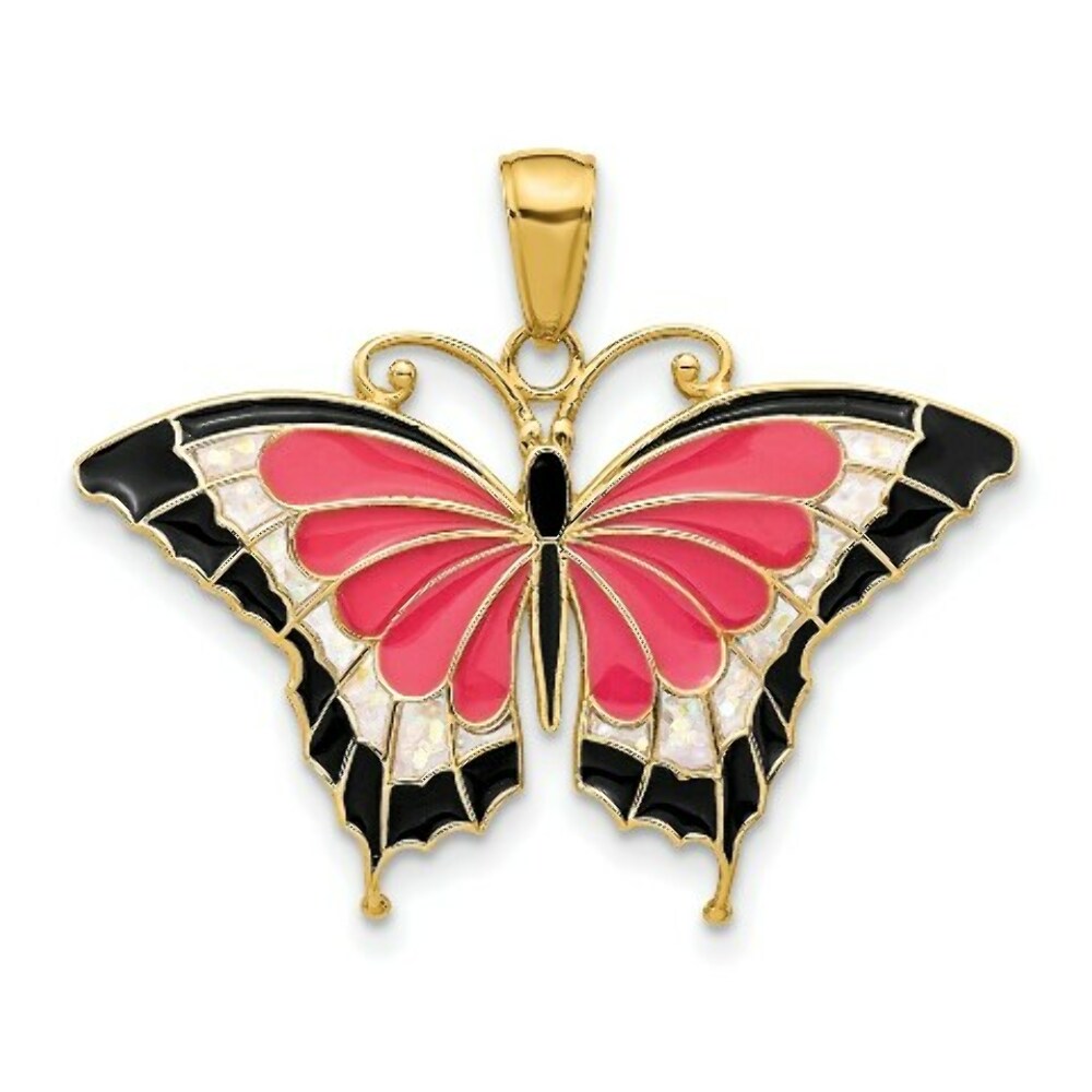 14K Yellow Gold Translucent Acrylic Butterfly Pendant