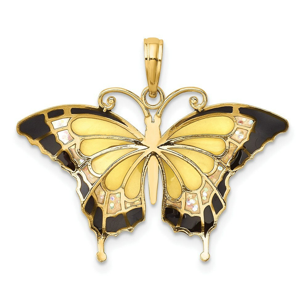 14K Yellow Gold Yellow Acrylic Wings Butterfly Pendant
