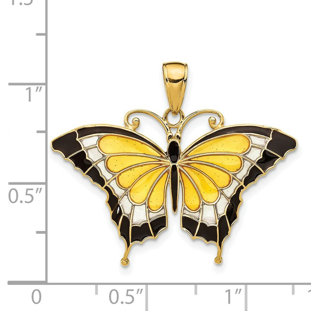 14K Yellow Gold Yellow Acrylic Wings Butterfly Pendant