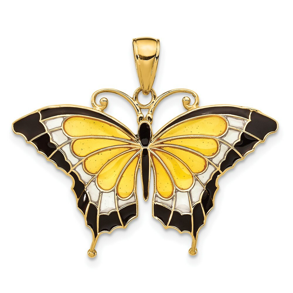 14K Yellow Gold Yellow Acrylic Wings Butterfly Pendant