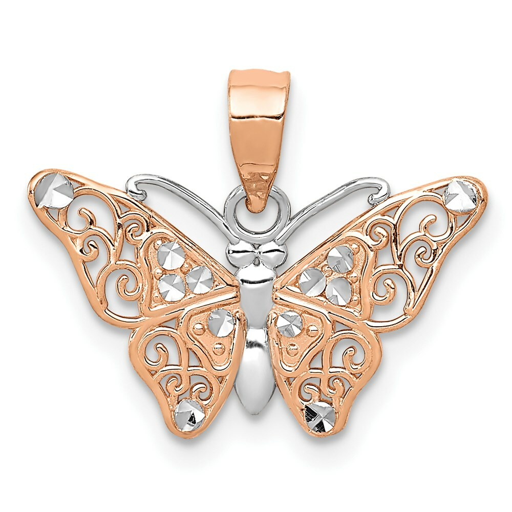 14K Rose Gold & Rhodium Diamond-cut Butterfly Pendant