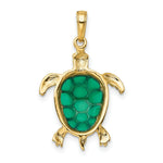 Load image into Gallery viewer, 14K Yellow Gold Green Translucent Acrylic Sea Turtle Pendant
