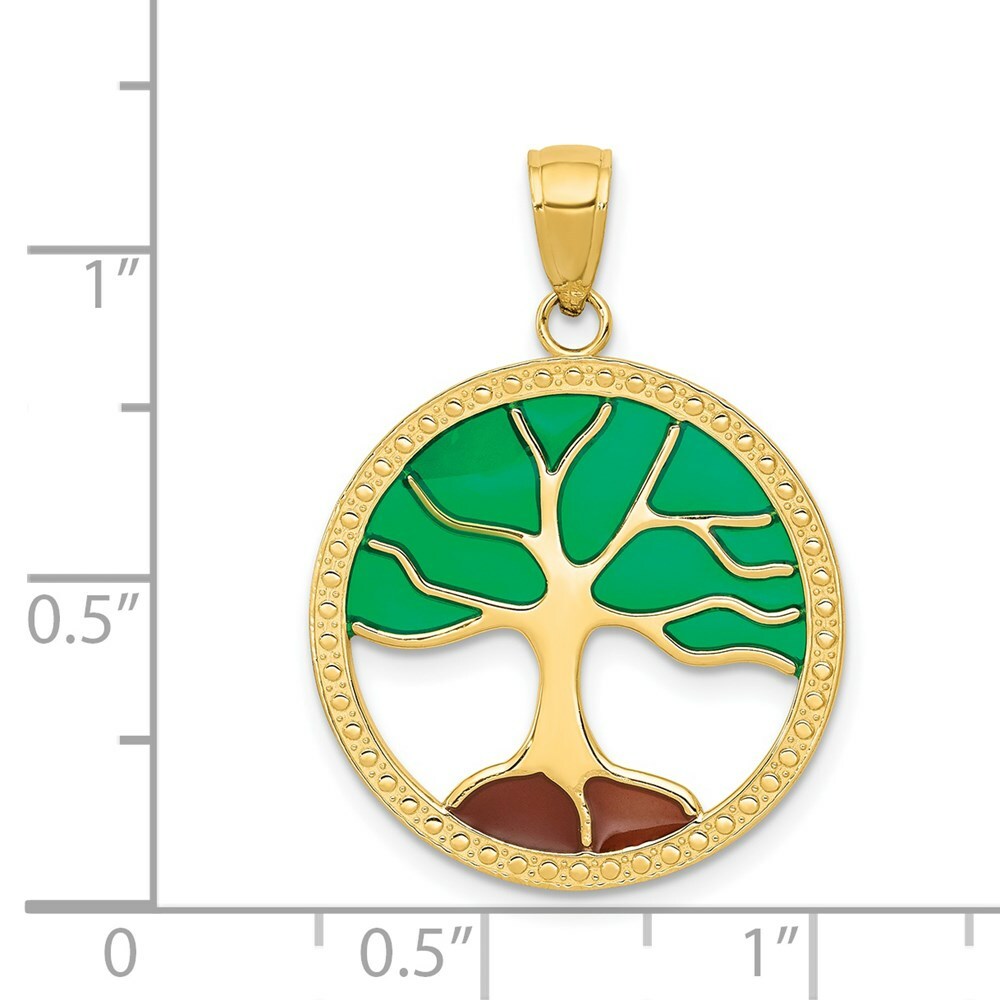 14K Yellow Gold Enameled Tree of Life Pendant