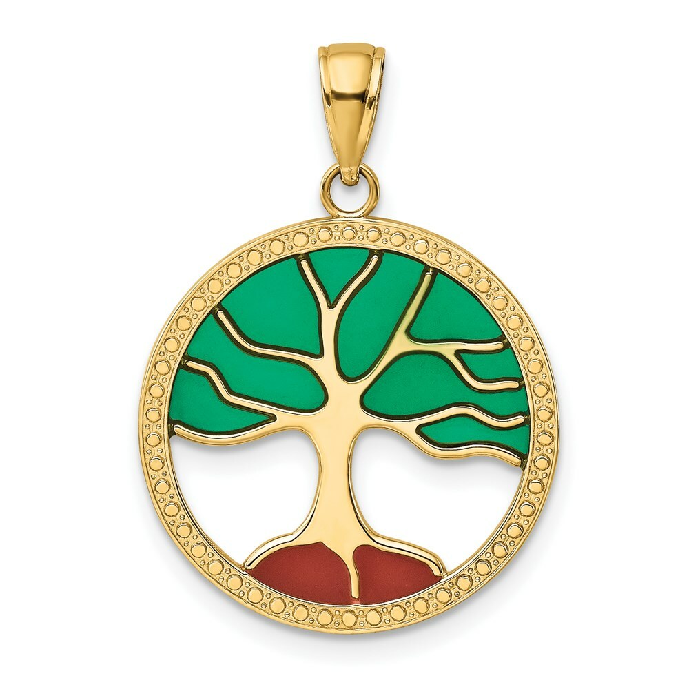 14K Yellow Gold Enameled Tree of Life Pendant