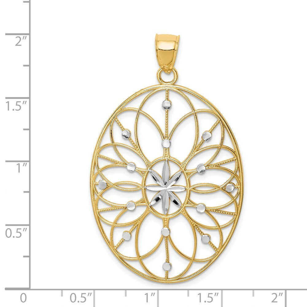 14K Yellow Gold & Rhodium Floral Medallion Pendant