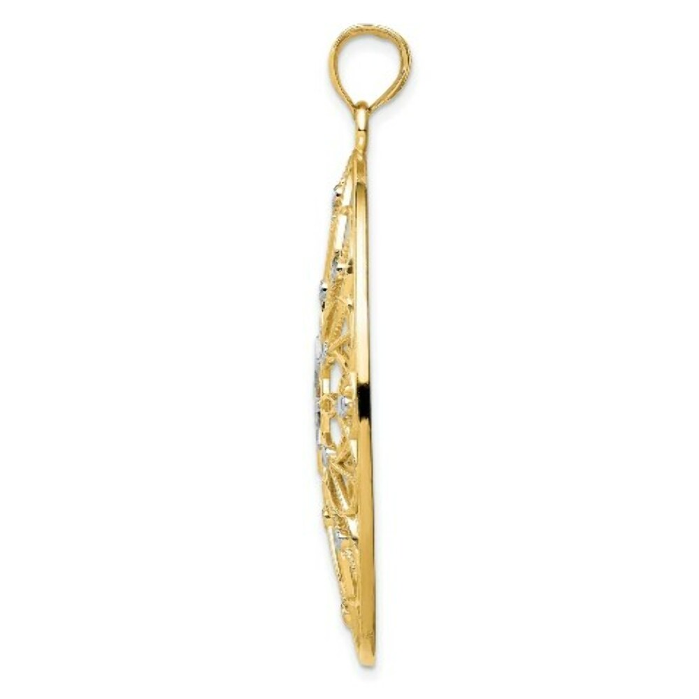 14K Yellow Gold & Rhodium Floral Medallion Pendant