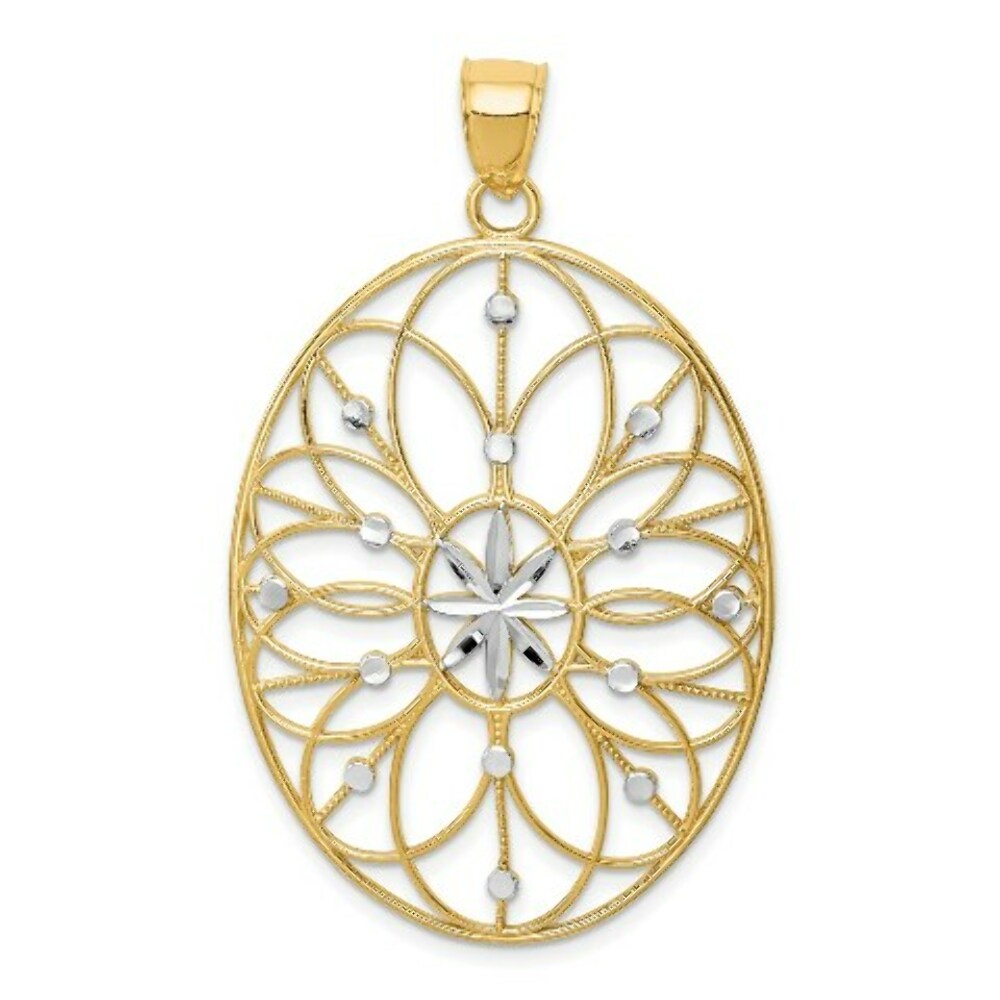 14K Yellow Gold & Rhodium Floral Medallion Pendant