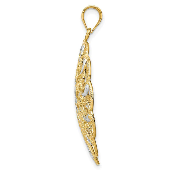 14K Yellow Gold & Rhodium Diamond-cut Fancy Swirl Pendant