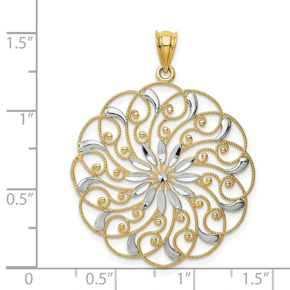 14K Yellow Gold & Rhodium Diamond-cut Fancy Swirl Pendant
