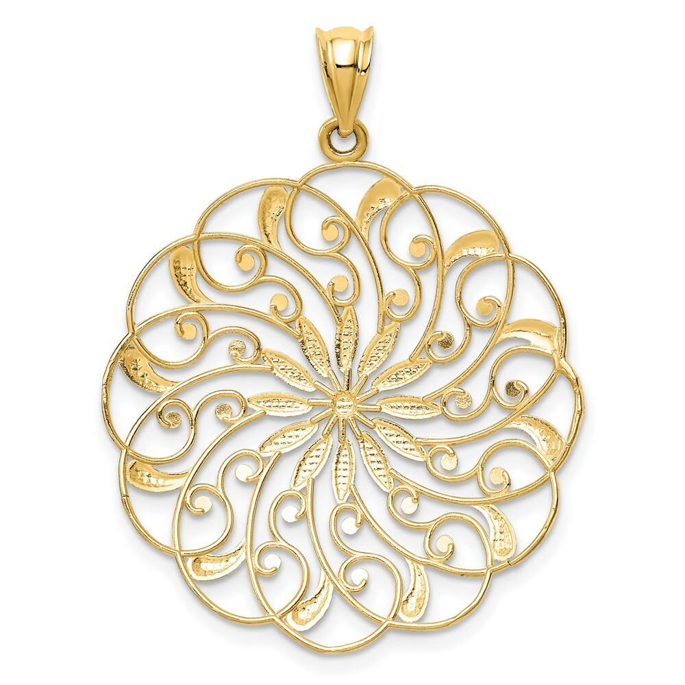 14K Yellow Gold & Rhodium Diamond-cut Fancy Swirl Pendant