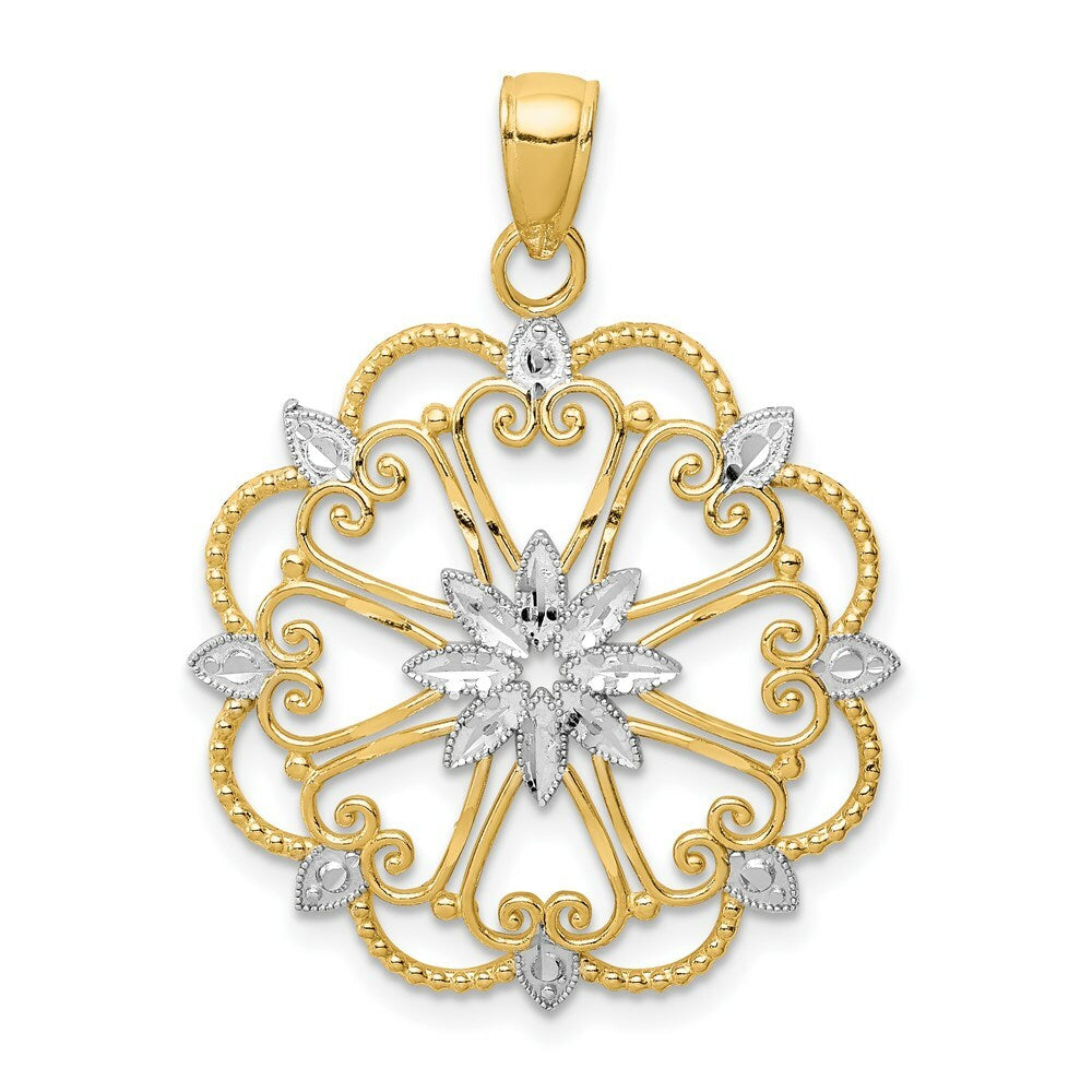 14K Yellow Gold & Rhodium Starburst Pendant