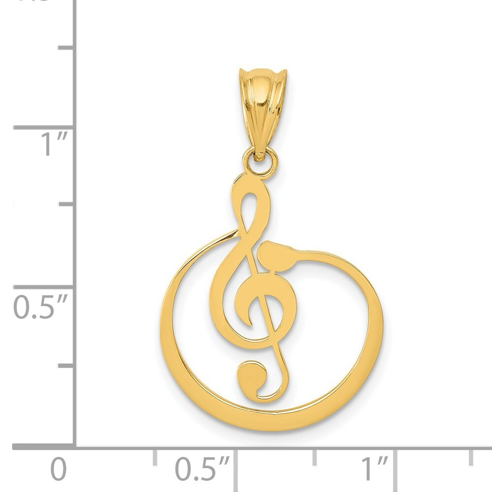 14K Yellow Gold G Clef Musical Note Pendant