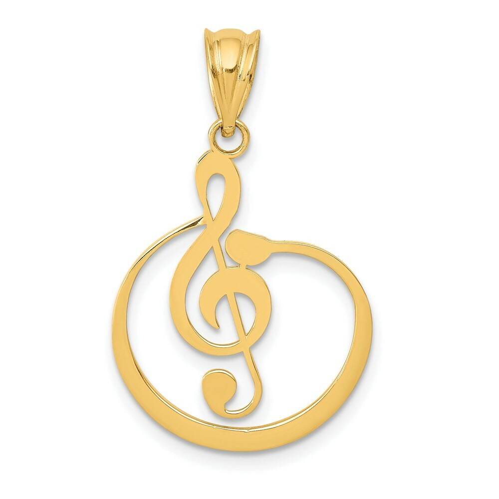 14K Yellow Gold G Clef Musical Note Pendant