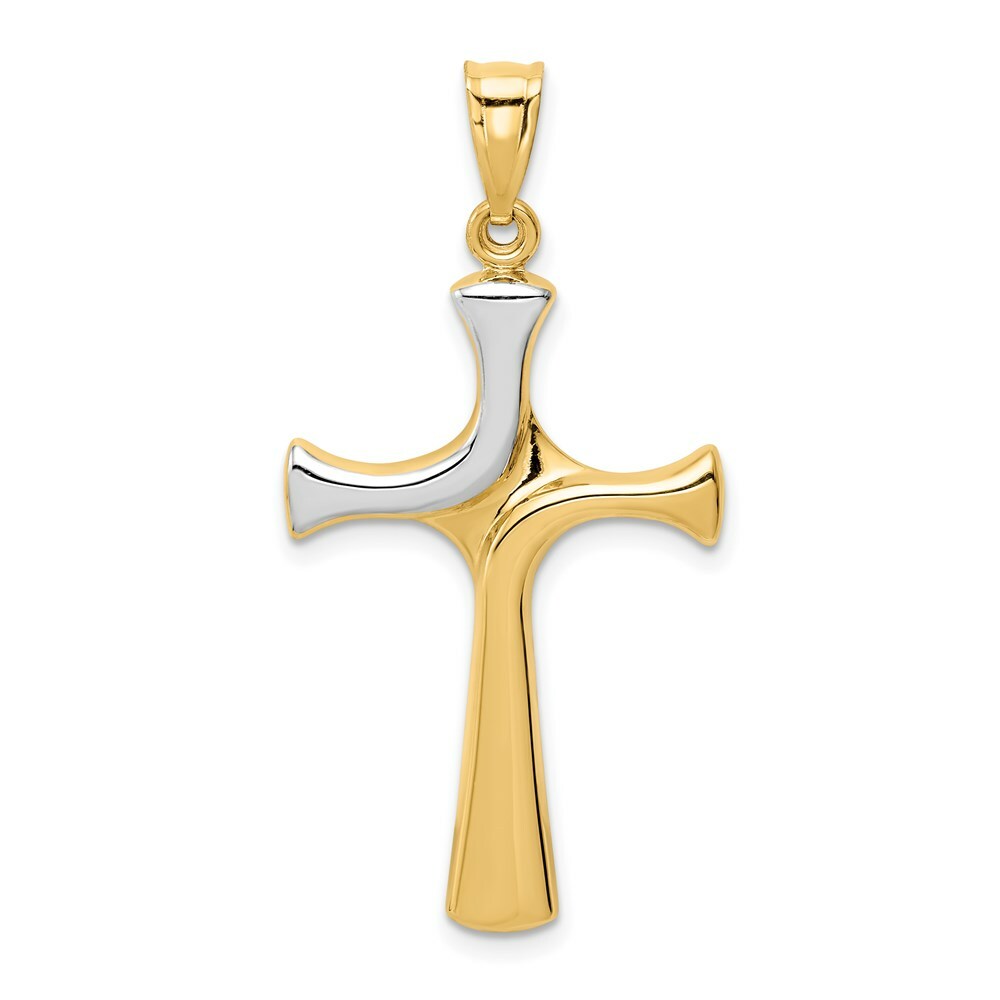 14K Yellow Gold w/Rhodium Fancy Cross Pendant