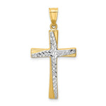 Load image into Gallery viewer, 14K Yellow Gold w/Rhodium Diamond-cut Cross Pendant 37mm length
