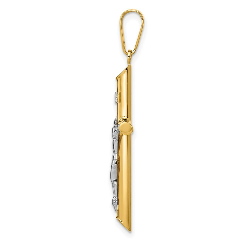 14K Two-tone Gold Hollow Crucifix Pendant 43mm length