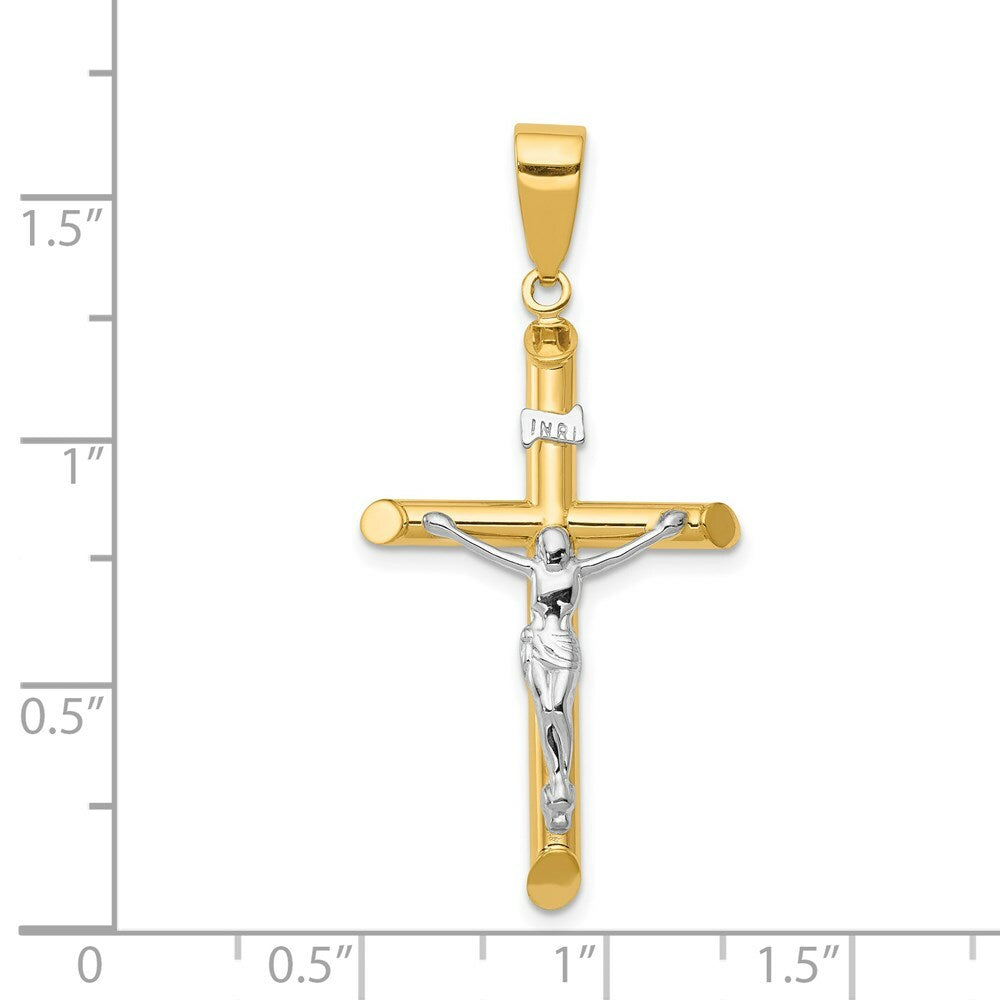 14K Two-tone Gold Hollow Crucifix Pendant 43mm length