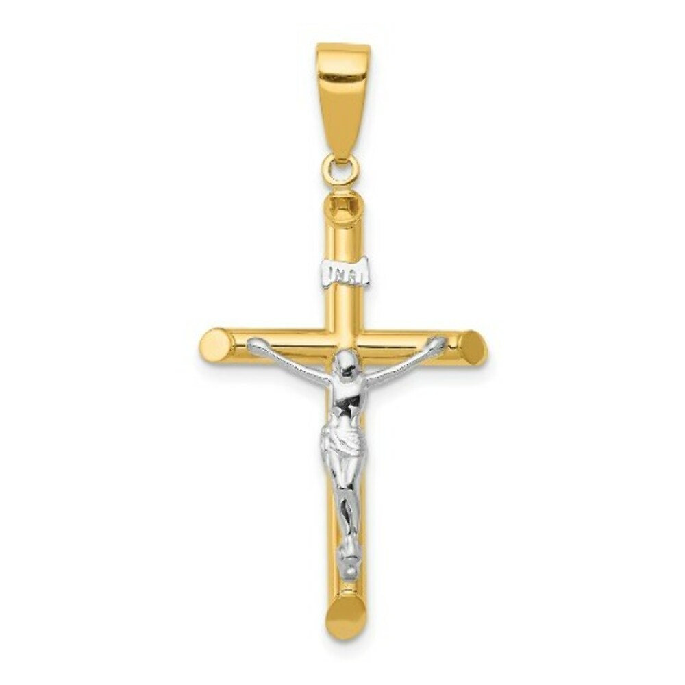 14K Two-tone Gold Hollow Crucifix Pendant 43mm length