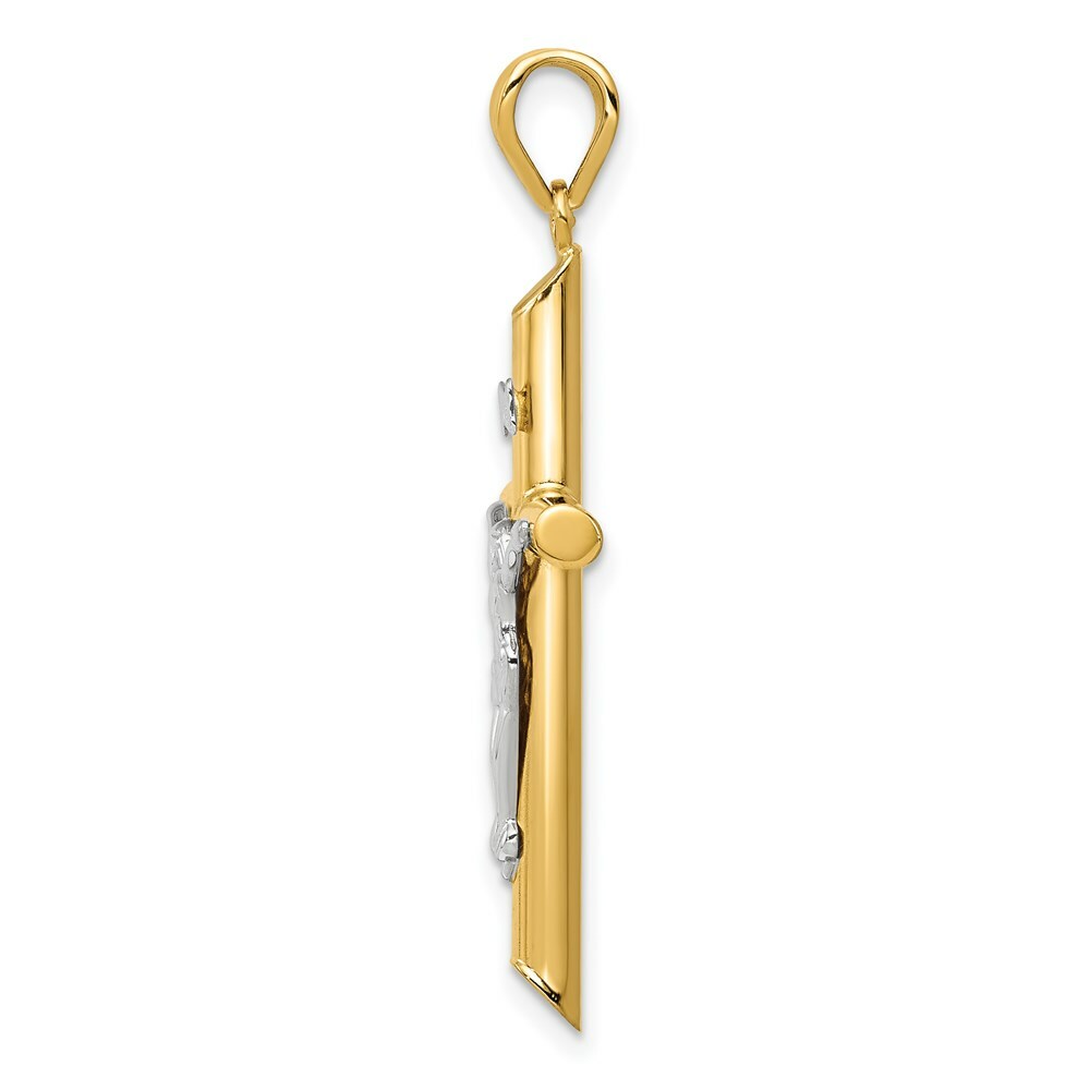 14K Two-tone Gold Hollow Crucifix Pendant 42mm length