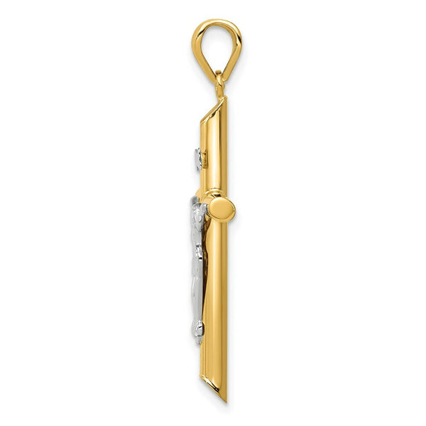 14K Two-tone Gold Hollow Crucifix Pendant 42mm length
