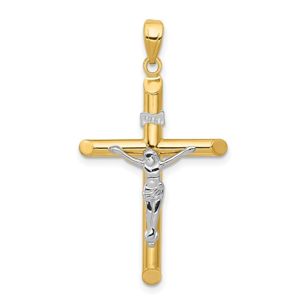 14K Two-tone Gold Hollow Crucifix Pendant 42mm length