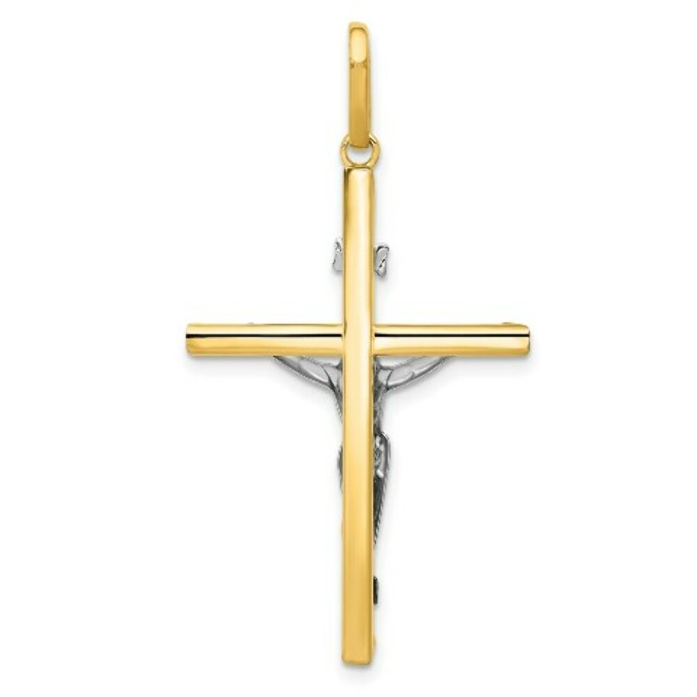 14K Two-tone Gold Crucifix Pendant 41mm length