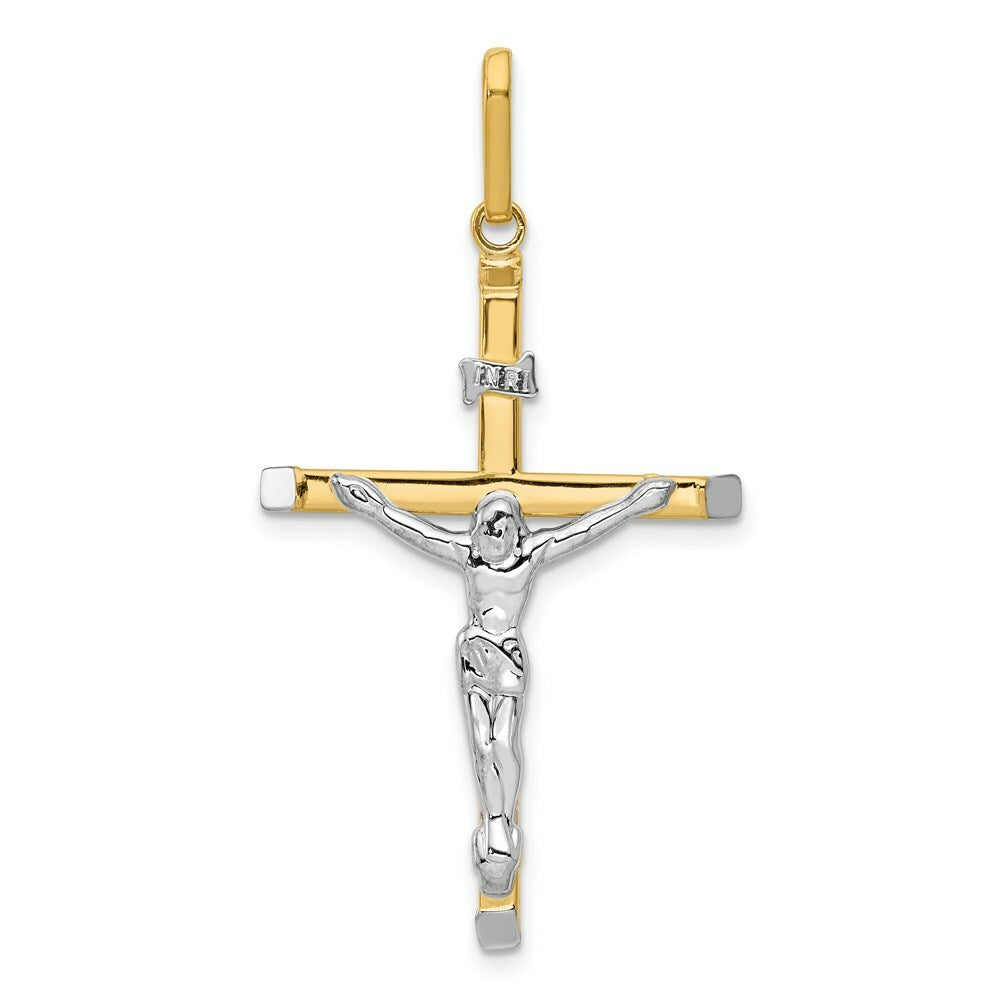 14K Two-tone Gold Crucifix Pendant 41mm length