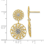 Load image into Gallery viewer, 14K Yellow Gold &amp; Rhodium Diamond-cut Filigree Medallion Drop Post Earrings
