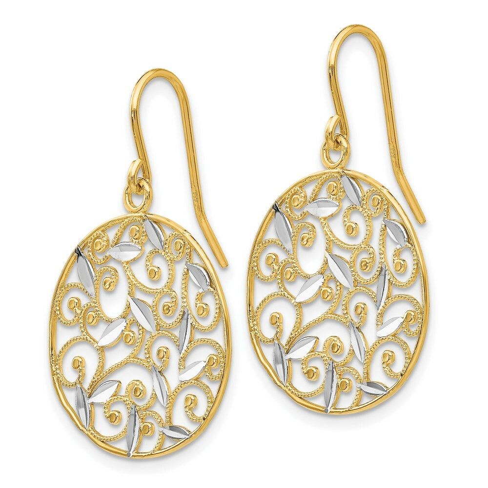 14K Yellow Gold & Rhodium Diamond-cut Filigree Circle Wire Earrings