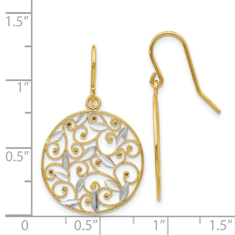 14K Yellow Gold & Rhodium Diamond-cut Filigree Circle Wire Earrings