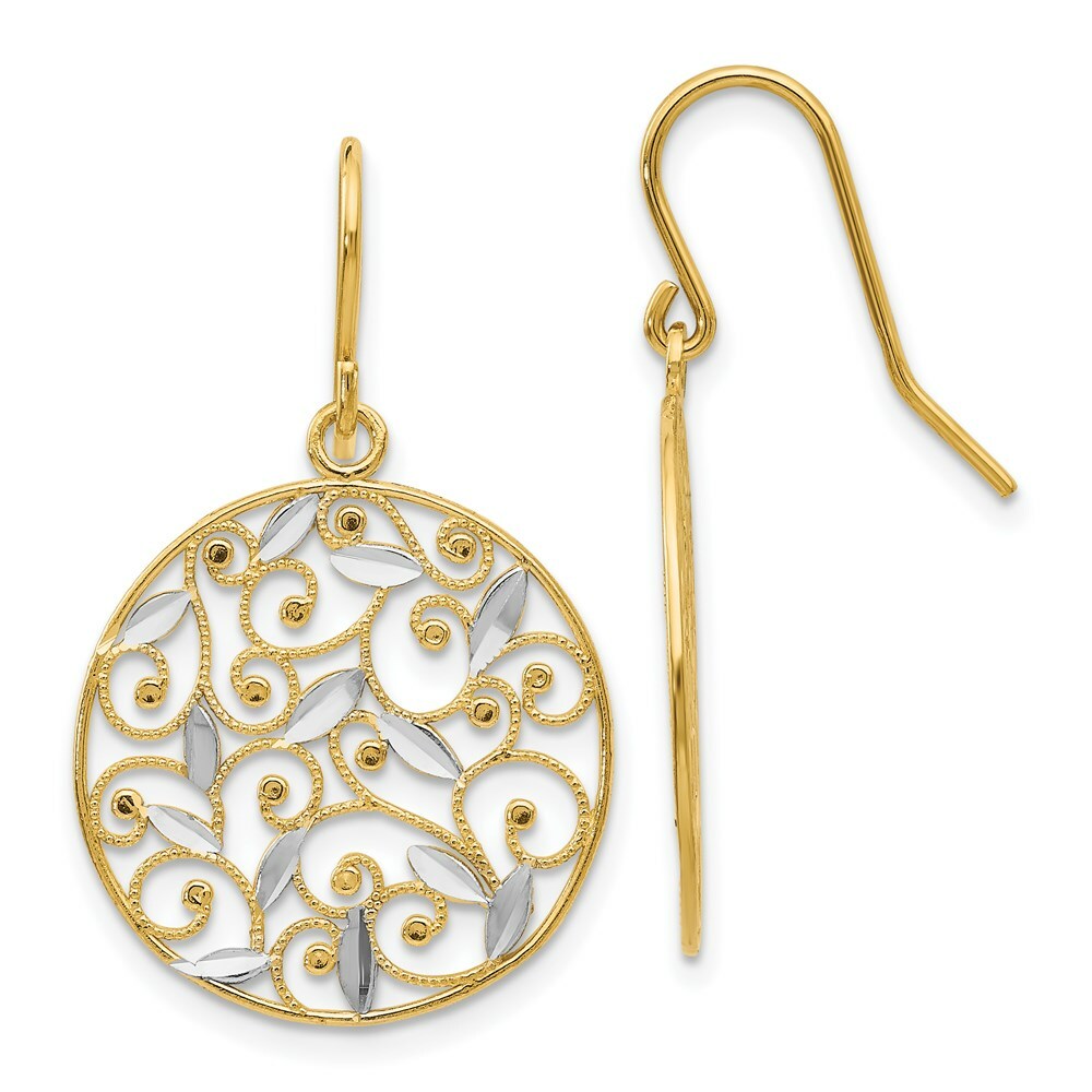 14K Yellow Gold & Rhodium Diamond-cut Filigree Circle Wire Earrings