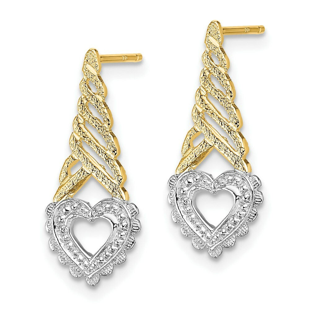 14K Yellow Gold with Rhodium Heart Yellow Cone Post Earrings