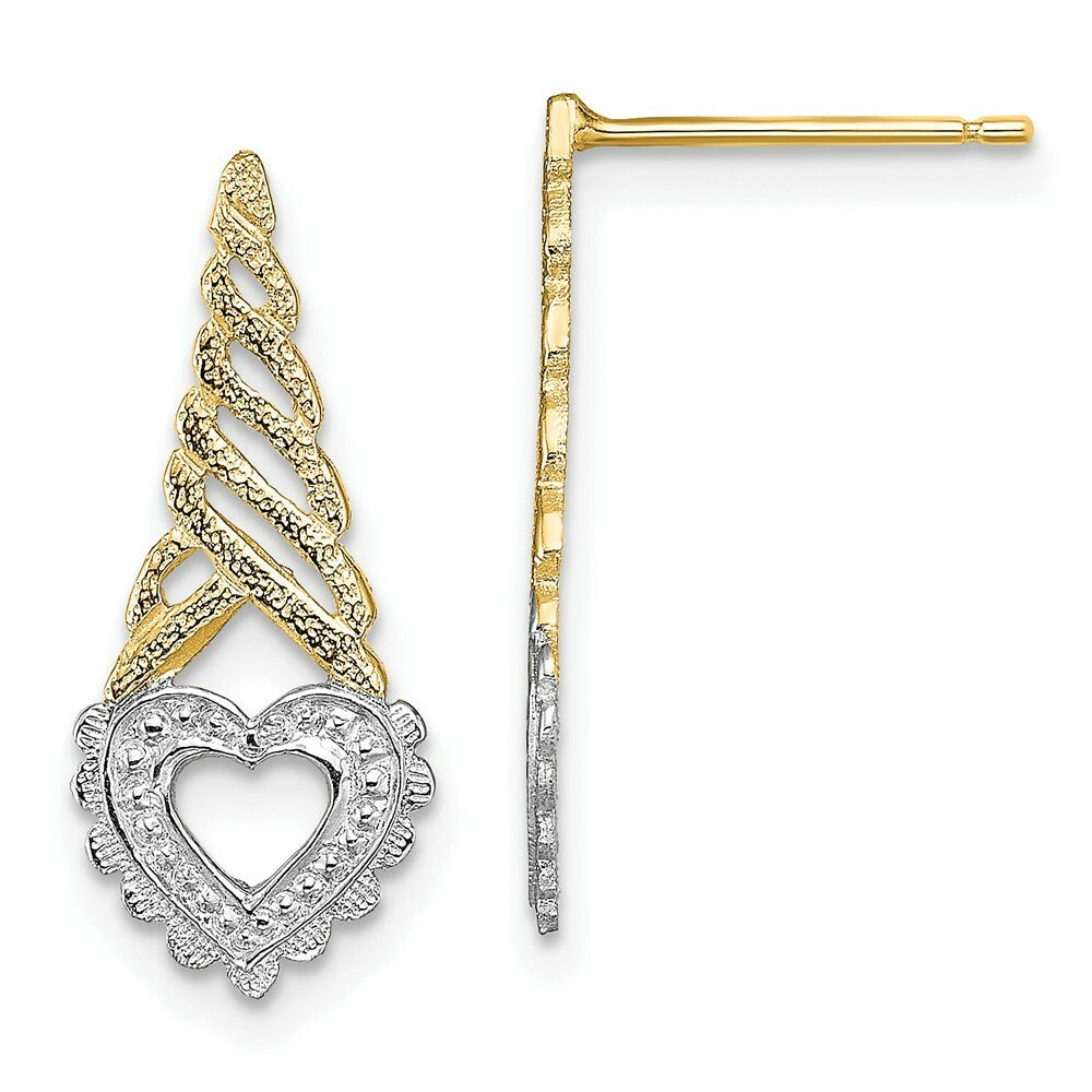 14K Yellow Gold with Rhodium Heart Yellow Cone Post Earrings