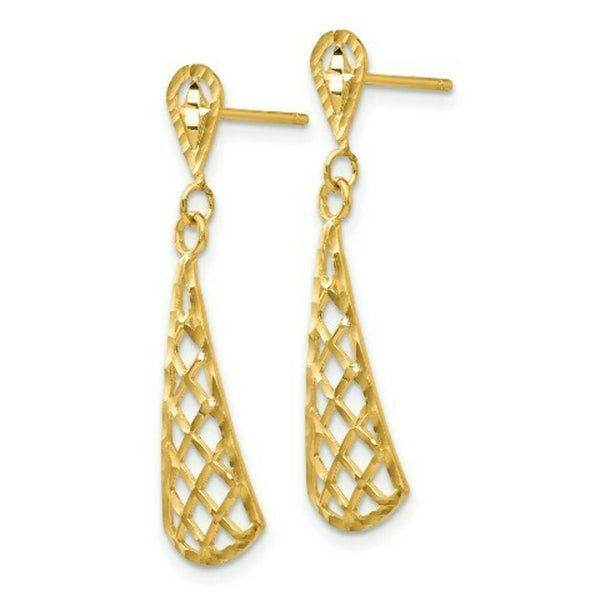 14K Yellow Gold Diamond-cut Inverted Fan Dangle Post Earring