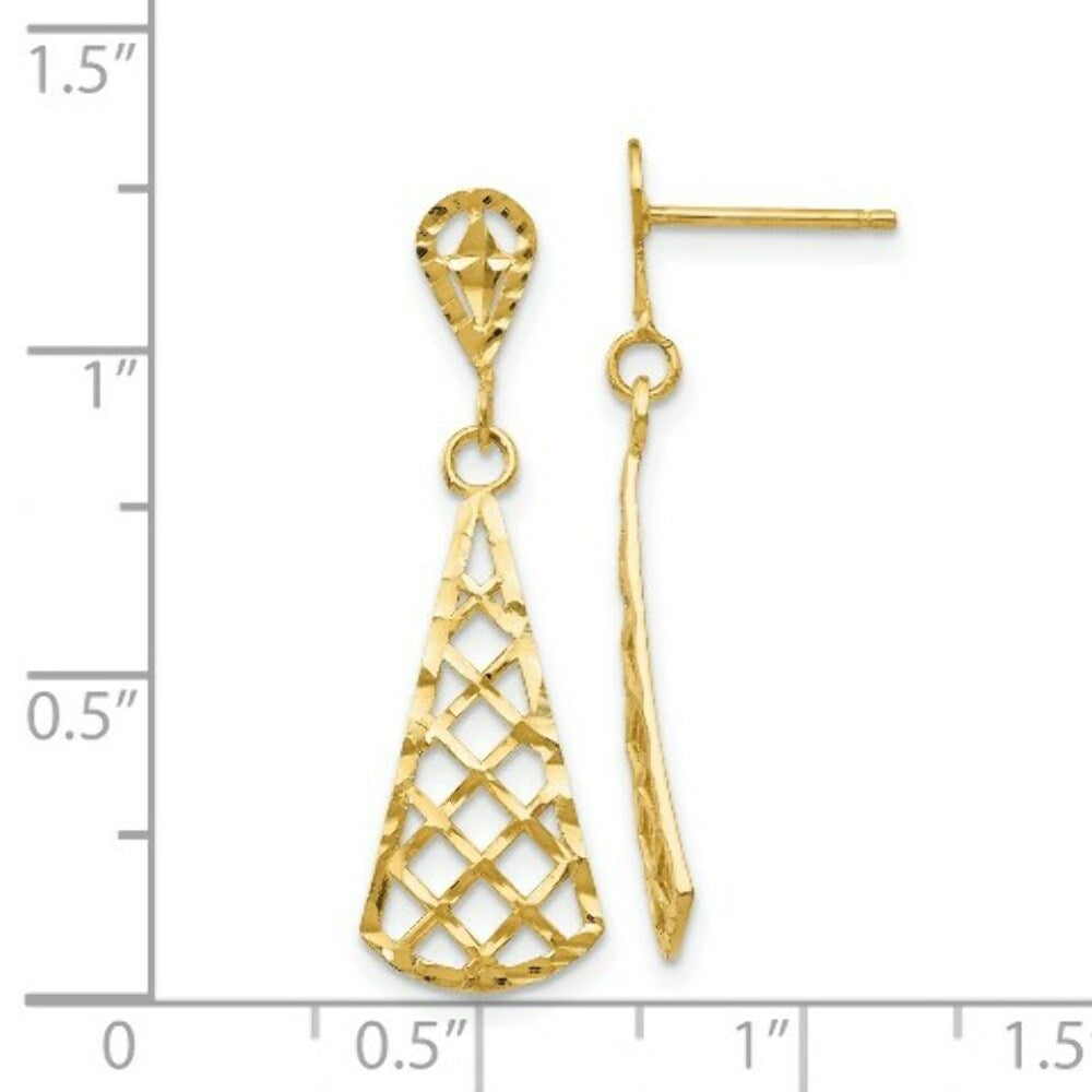 14K Yellow Gold Diamond-cut Inverted Fan Dangle Post Earring