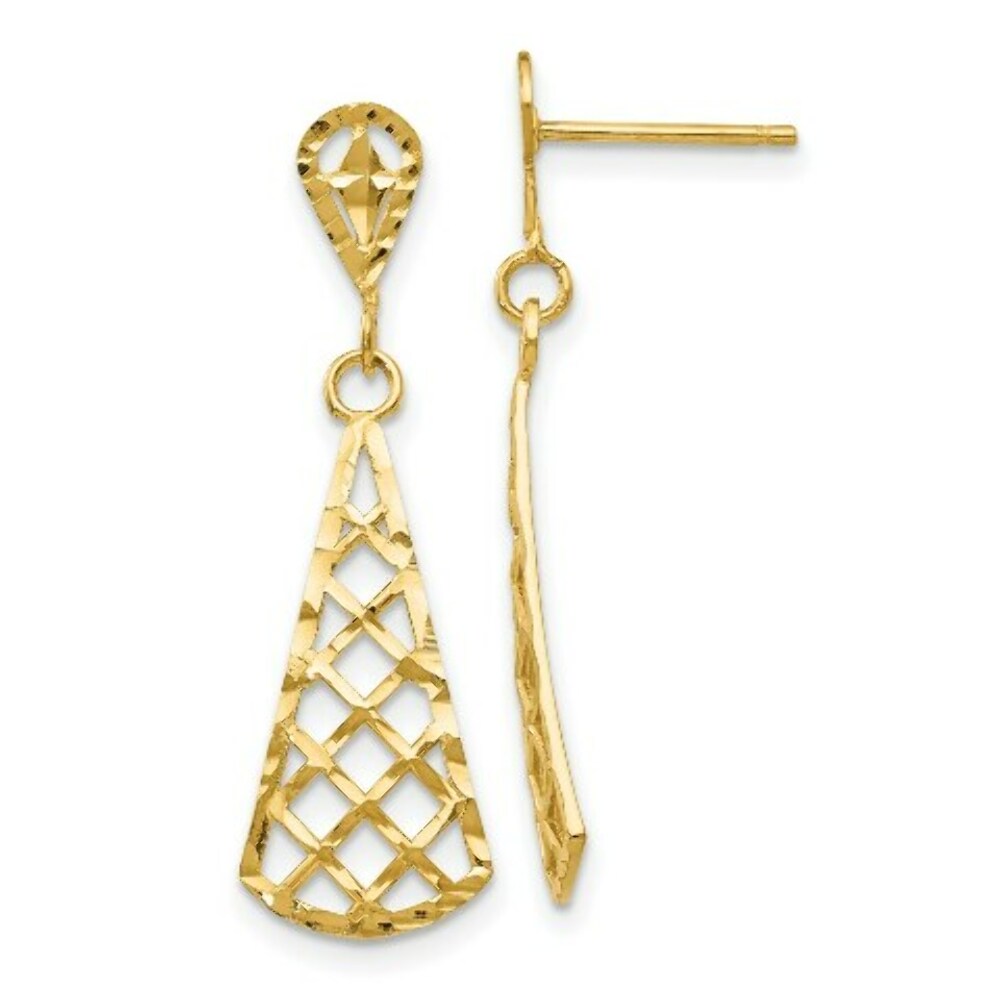 14K Yellow Gold Diamond-cut Inverted Fan Dangle Post Earring