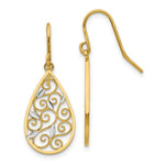 Load image into Gallery viewer, 14K Yellow Gold &amp; Rhodium Diamond-cut Filigree Teardrop Wire Earrings
