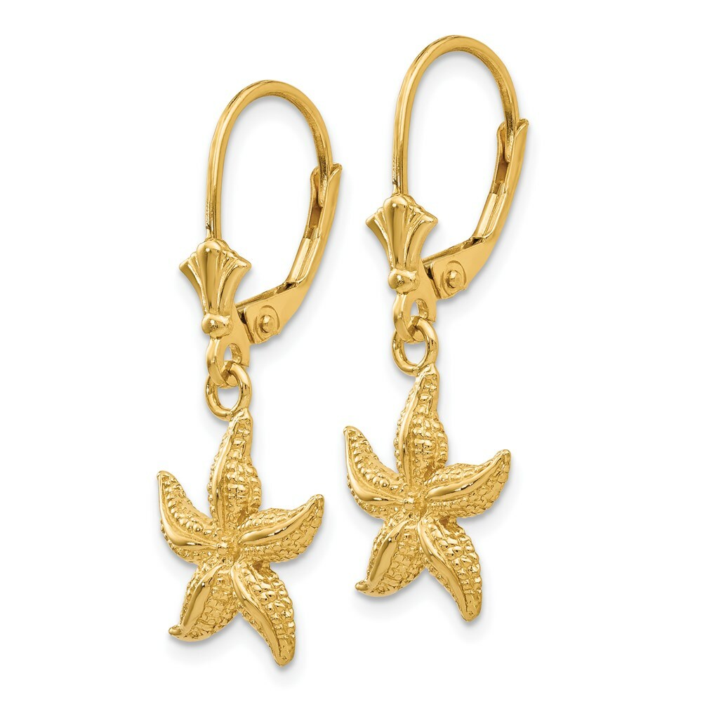14K Yellow Gold StarFish Leverback Earrings