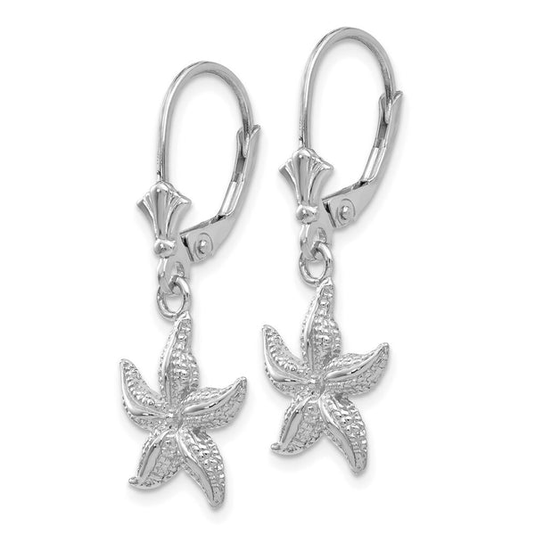 14K White Gold StarFish Leverback Earrings