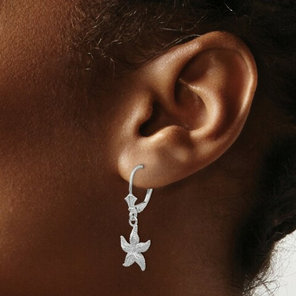 14K White Gold StarFish Leverback Earrings