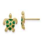 Load image into Gallery viewer, 14K Yellow Gold Green Enameled Sea Turtle Post Earrings
